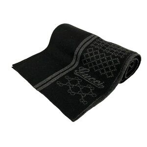 Auth GUCCI - Black Dark Gray Wool Scarf